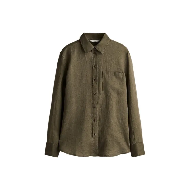 H&M Shirt Women's Dark Khaki Green-0