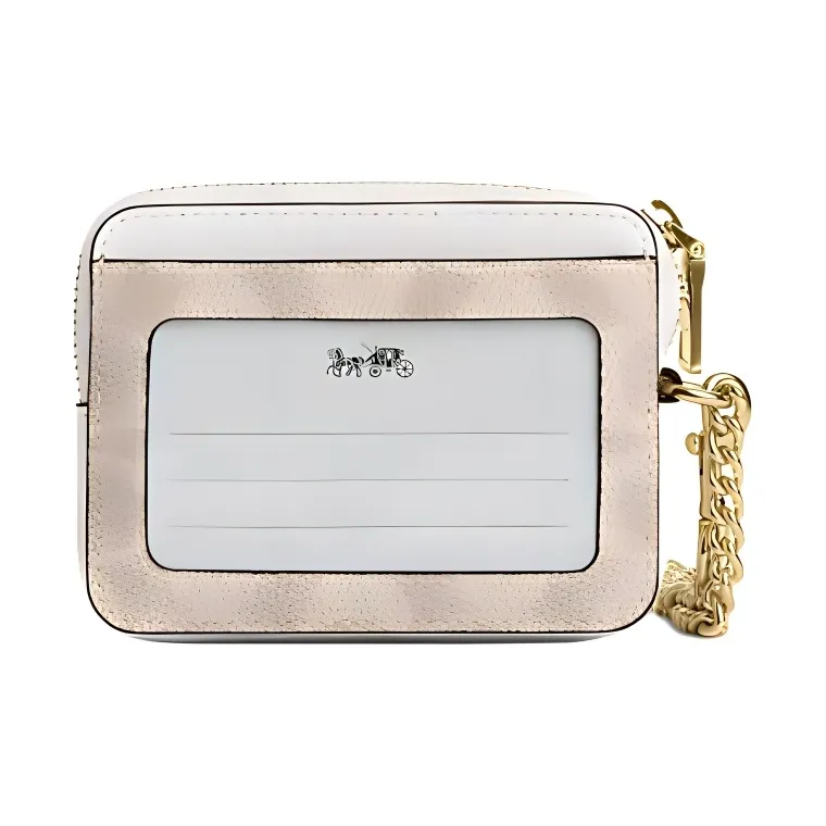 COACH Zip Top Card Case Artificial Leather With Recycled Leather Card Holder Women's Sand Yellow & Chalk White-1