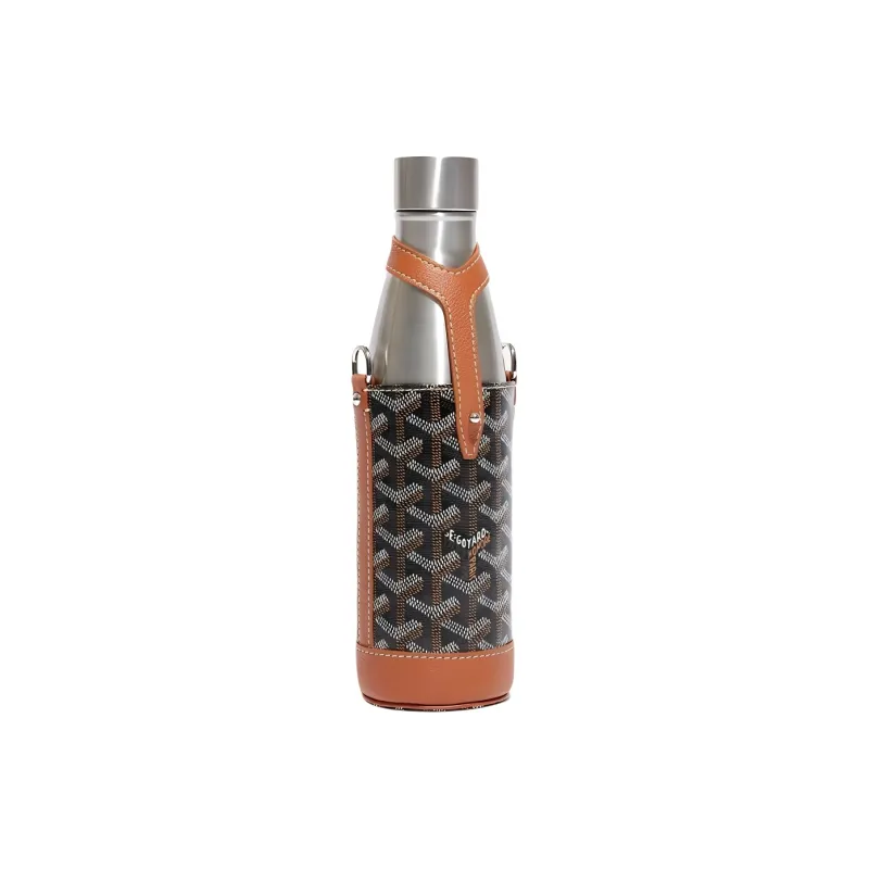 GOYARD YONNE Canvas With Calfskin Water Bottle Bag Shoulder Bag Crossbody Bag Medium Size Unisex Black & Brown-0