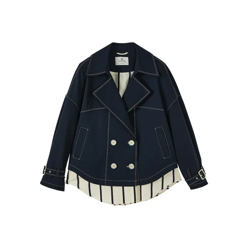 XIANGYING Jackets Coats Women's Navy Blue-0