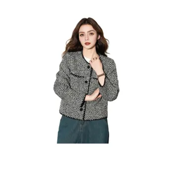 FAWENXIANGZI Jackets & Coats Women's Black White Plaid