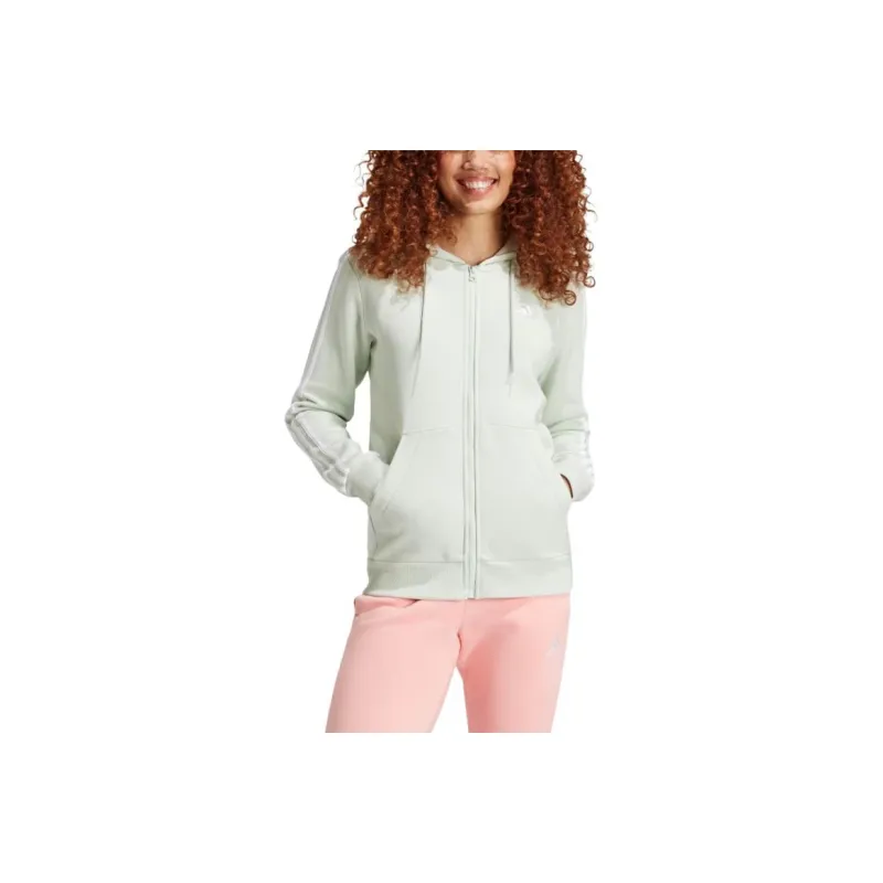 Adidas Essentials 3 Stripes Full Zip Fleece Hoodie Linen Green-0