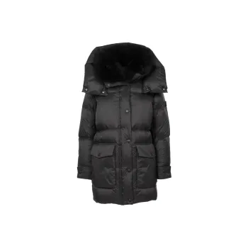 Yves Salomon Lambswool trim Hooded Down Jacket