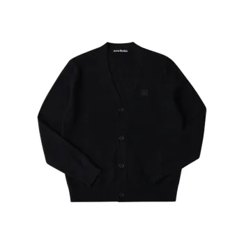 Acne Studios Wool Face Patch V Neck Cardigan Sweater