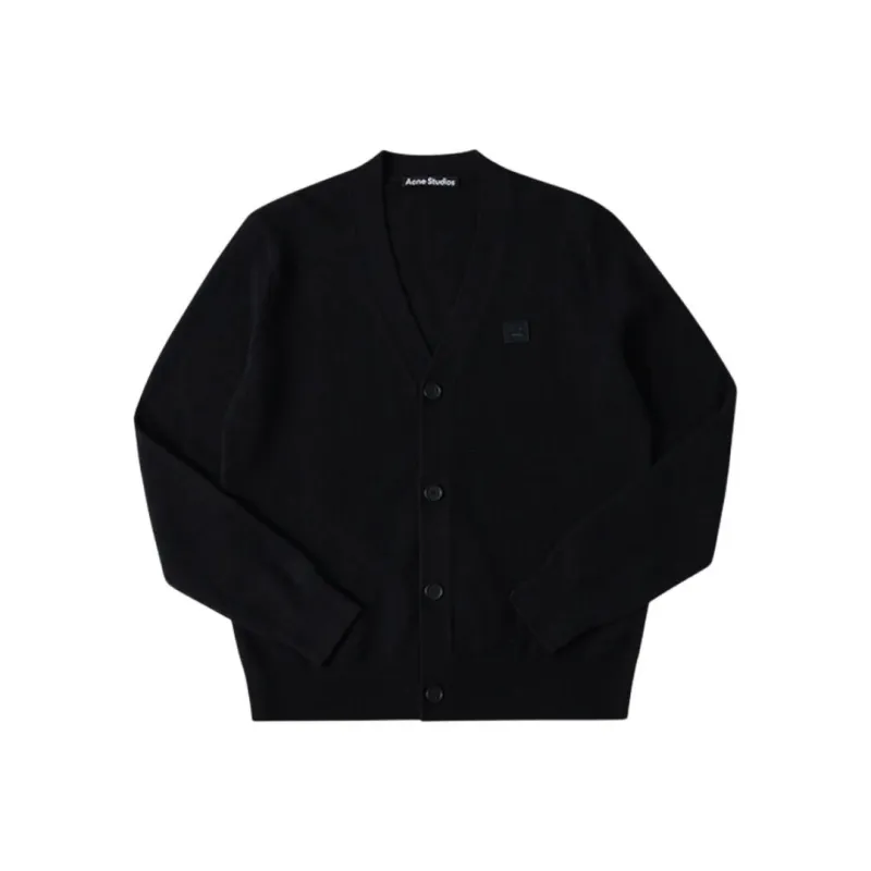 Acne Studios Wool Face Patch V Neck Cardigan Sweater-0