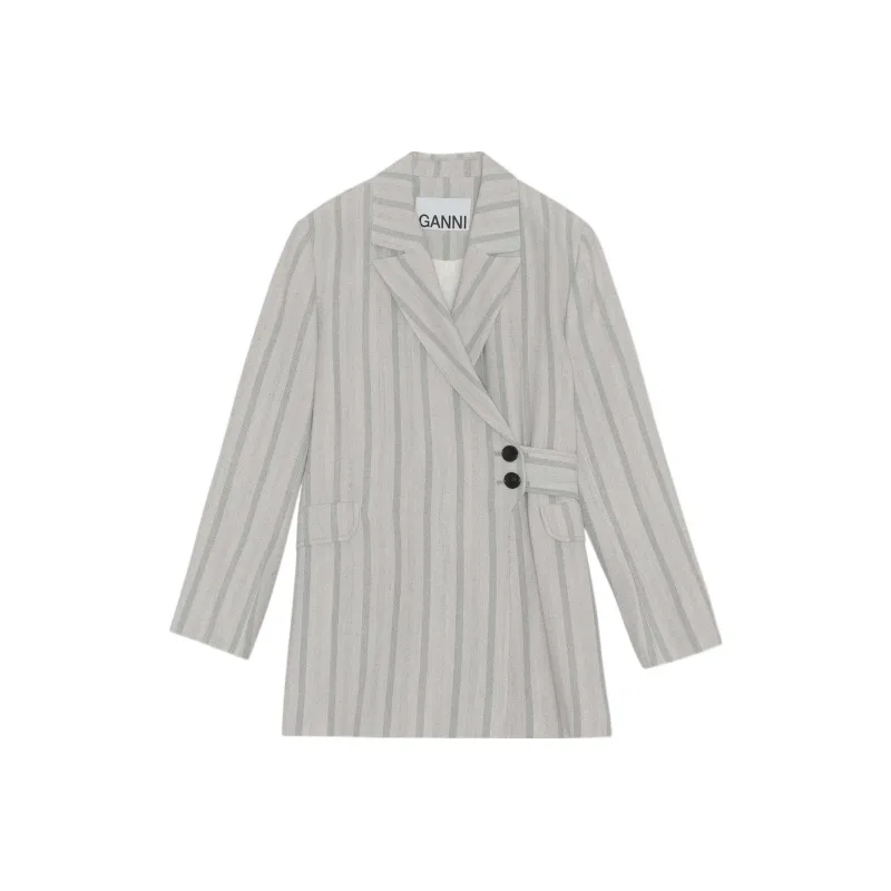 GANNI Business Suits Coats Women's Gray White-0