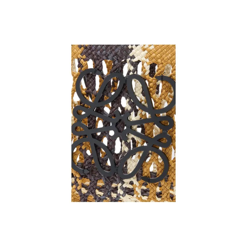 LOEWE Anagram Basket Iraci Palm Tote Bag, Shopping Bag, Shoulder Bag, Handbag Medium Size Women's Chocolate & Yellow-4