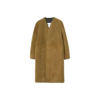 Burberry Collarless Shearling Maxi Coat