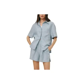 REFORMATION Liam Linen Oversized Shirt Shirt Women's Blue