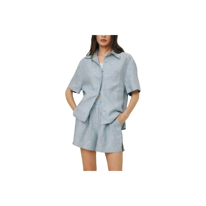 REFORMATION Liam Linen Oversized Shirt Shirt Women's Blue-0