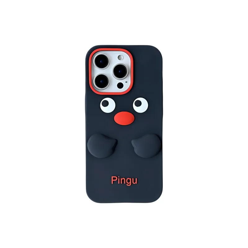 Sopi Silicone Material Black Base Penguin Phone Cases Compatible With IPhone 16/15 Pro Max/Apple 13/14 Pro/Max-0