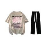 Clothing Set (Khaki T-Shirt+Black Casual Pants)