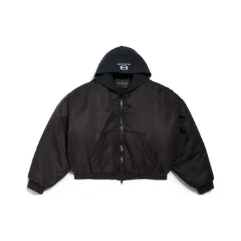 Balenciaga Logo Embroidered Hooded Bomber Jacket