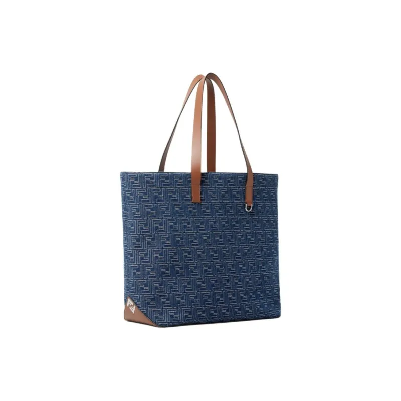 FENDI FF Leather Tote Bag, Shopping Bag, Handbag, Shoulder Bag Medium Size Women's Blue-1