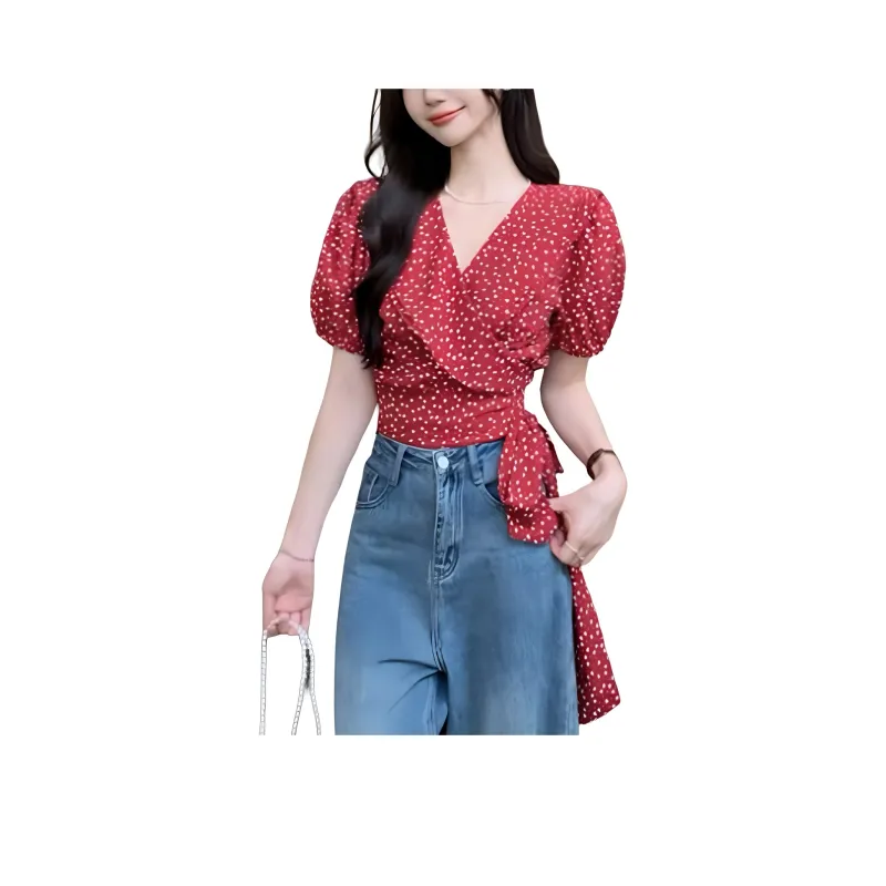 Wbwq Shirts Women's Red Polka Dot-0