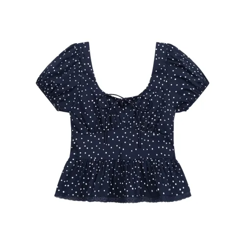 GLEE DIARY Shirt Women's Blue Polka Dot