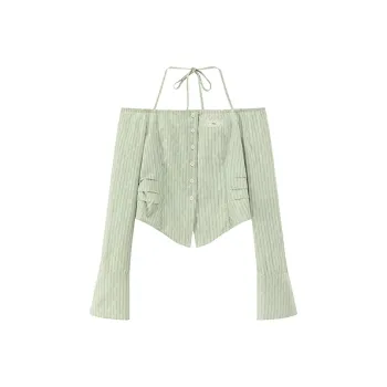 CHUU Chiffon Shirt Women's Green Stripes Pattern