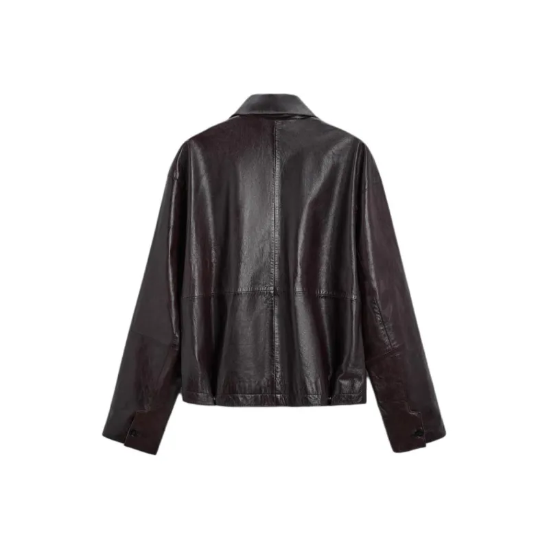 ZARA Leather Jacket Men's Dark Red Color-1