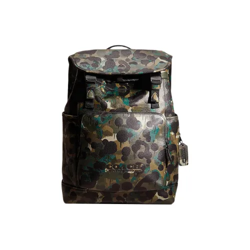 COACH League Pebbled Leather Backpack Large Size Men's Camouflage Green