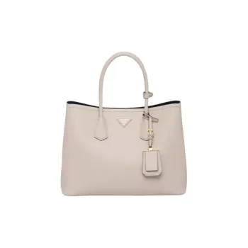 PRADA Double Leather One Shoulder Handbag Large Size Women's Light Sand