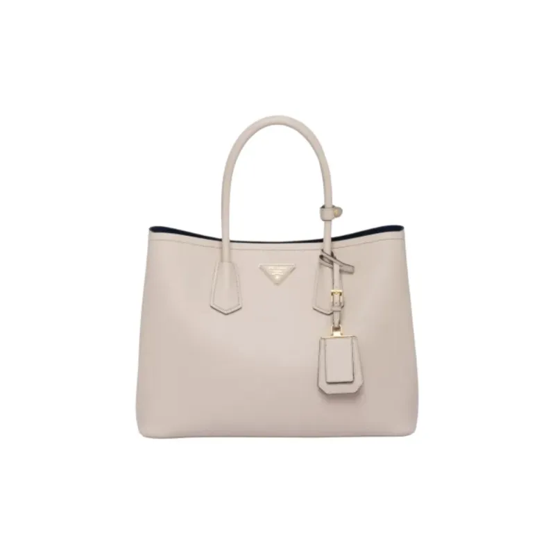 PRADA Double Leather One Shoulder Handbag Large Size Women's Light Sand-0