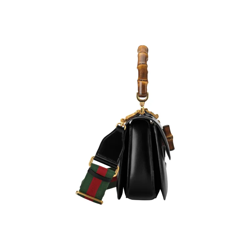 GUCCI Bamboo 1947 Cow Leather One Shoulder Handbag Medium Size Women's Black-2