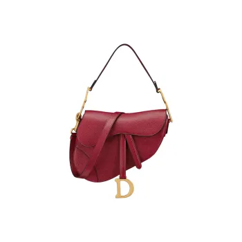 DIOR Saddle Calfskin Saddle Bag, One Shoulder Handbag Women's Cherry Red