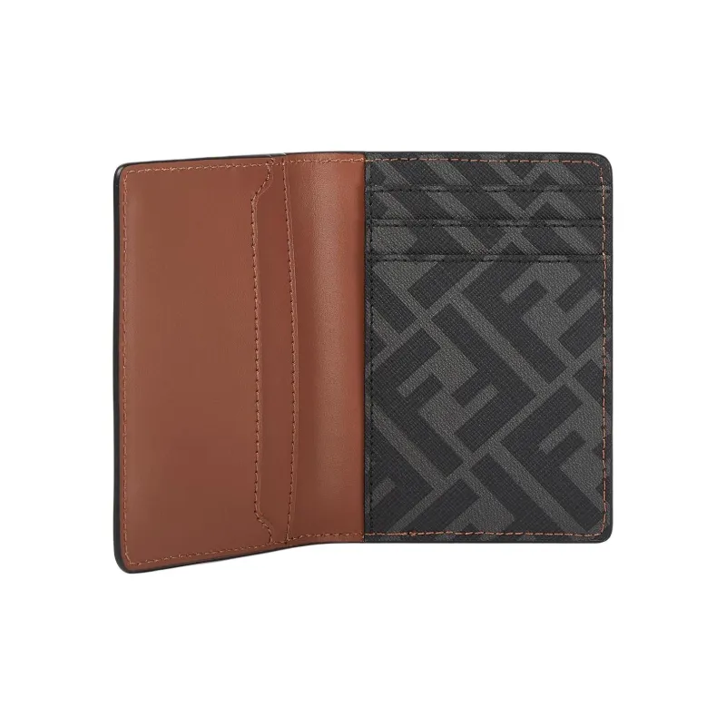 FENDI FF Cow Leather Card Holder Men's Brown-2