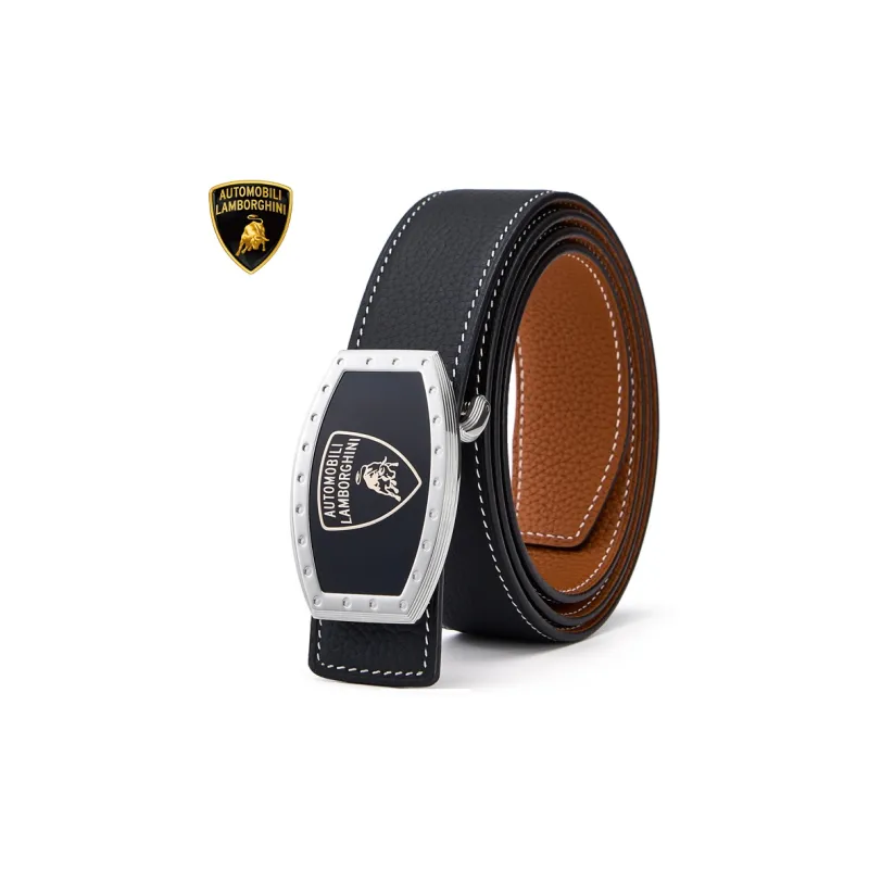 Automobili Lamborghini Cow Leather Belts Men's Width 3.4cm-3