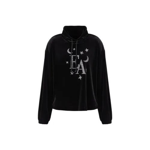 EMPORIO ARMANI Mock neck Sweatshirt In Chenille With Moon And Stars Rhinestone Logo