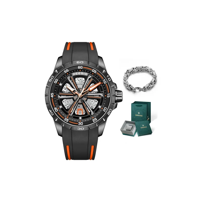 DEESIO Automatic Mechanical Movement Rubber Strap Watch Men's Watches Cut Out Dial-7