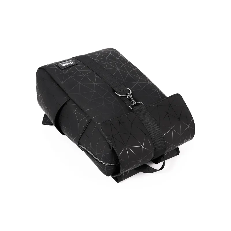Jeep PU Students Backpack Laptop Bag, Regular Unisex Black Diamond Pattern-3