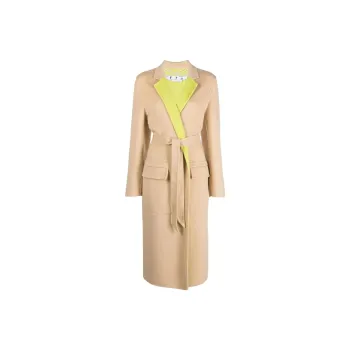 OFF WHITE Double Wool Belted Coat Beige