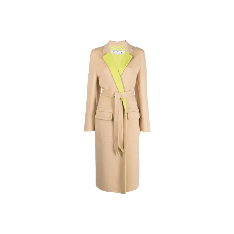 OFF WHITE Double Wool Belted Coat Beige-0