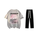 Clothing Sets (Heather Gray T-Shirt+Black Casual Pants)