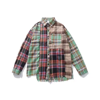 PLAY BUSH Shirt Unisex Plaid Patchwork