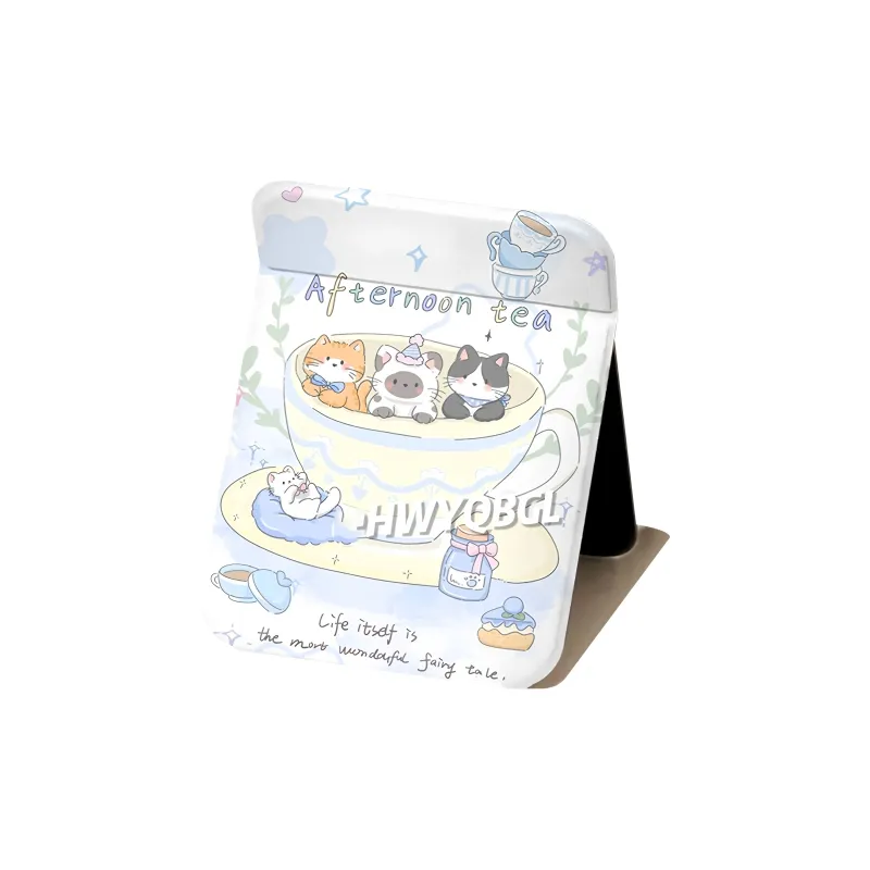 FANHUASENLIN Cute Cat And Dog Afternoon Tea Compact Folding Mirror Make up Tools 1 Pc-2