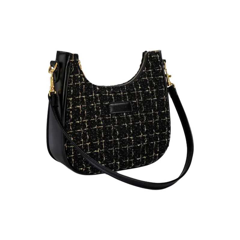 NOMK PU Crescent Bag, Small Square Bag, Shoulder Bag, Saddle Bag, Shoulder Bag Regular Women's Black/Brown-11