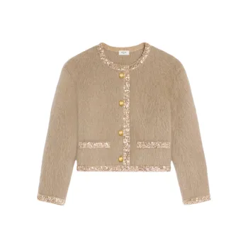 CELINE Embroidered Cardigan Jacket In Brushed Mohair