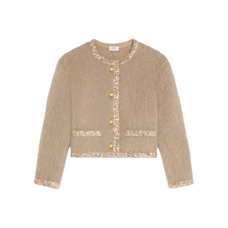 CELINE Embroidered Cardigan Jacket In Brushed Mohair-0