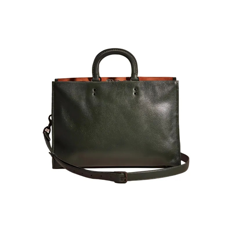 COACH Pebbled Leather Briefcase Tote Bag, Shopping Bag, Shoulder Bag, Crossbody Bag, Handbag Tubas Men's Army Green-0