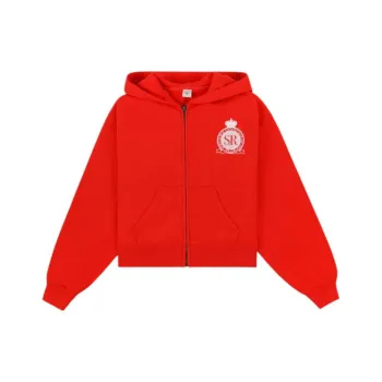 SPORTY & RICH Royal Club Zipped Cropped Hoodie 'Bright Red/White'