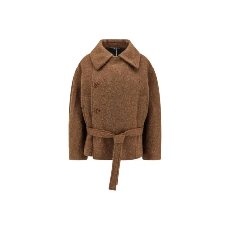 Lemaire Short Asymmetrical Bathrobe Coat 'Brown'-0