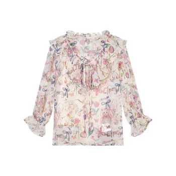 ELF SACK Chiffon Shirt Women's Bowknot Apricot