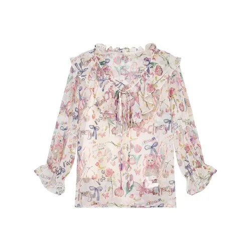 ELF SACK Chiffon Shirt Women's Bowknot Apricot