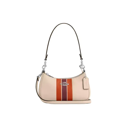 COACH Teri Pebble Leather Shoulder Bag Mini Women's Beige & Multicolor