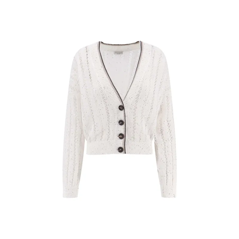 Brunello Cucinelli Dazzling Ribbed Net Cardigan-0