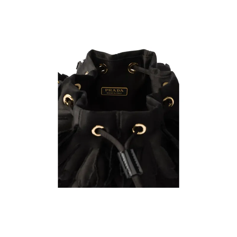 PRADA Patent Satin Bucket Bag, One Shoulder Handbag Mini Women's Black-4