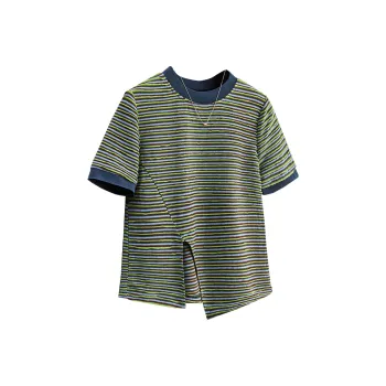 TOUCH T Shirt Women's Blue Green Stripes