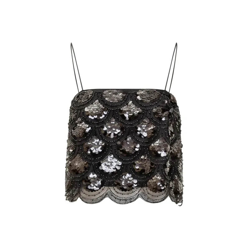 Rotate Sequinned Crop Top-0